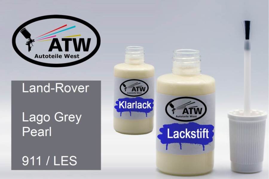 Land-Rover, Lago Grey Pearl, 911 / LES: 20ml Lackstift + 20ml Klarlack - Set, von ATW Autoteile West.